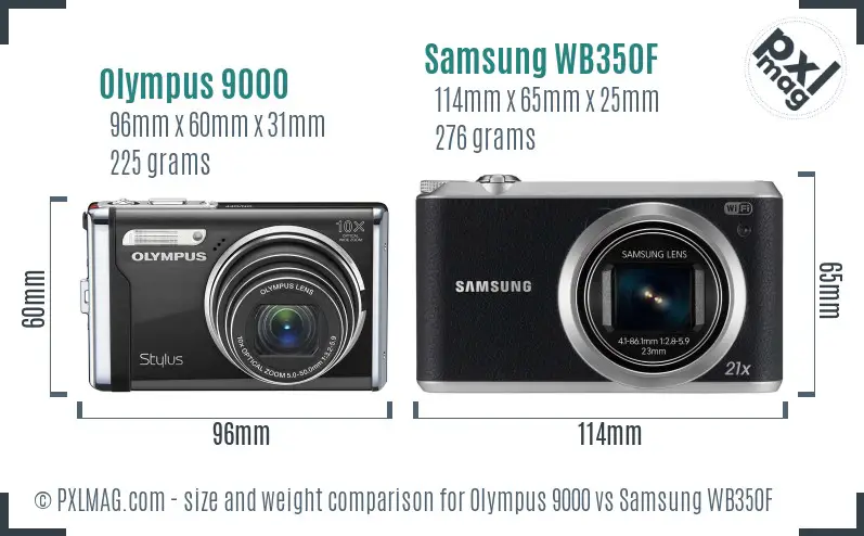 Olympus 9000 vs Samsung WB350F size comparison
