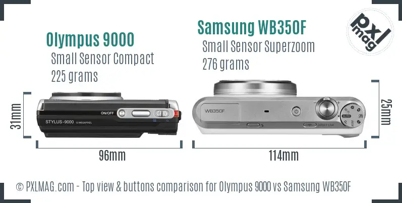 Olympus 9000 vs Samsung WB350F top view buttons comparison