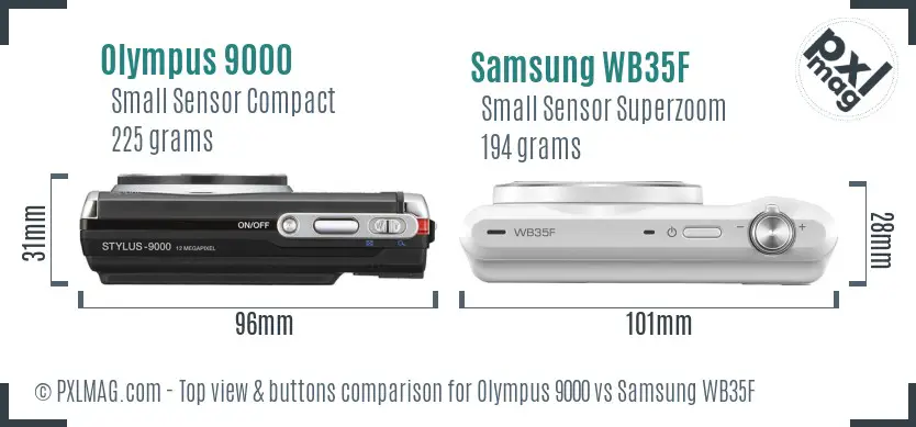 Olympus 9000 vs Samsung WB35F top view buttons comparison
