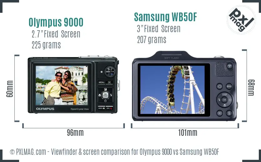 Olympus 9000 vs Samsung WB50F Screen and Viewfinder comparison
