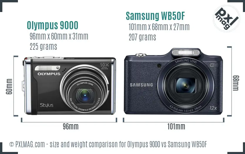 Olympus 9000 vs Samsung WB50F size comparison