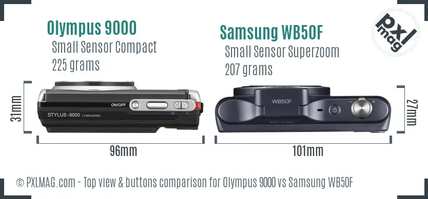 Olympus 9000 vs Samsung WB50F top view buttons comparison