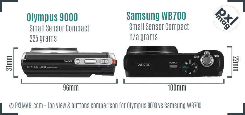 Olympus 9000 vs Samsung WB700 top view buttons comparison Olympus 9000 vs Samsung WB700 top view buttons comparison