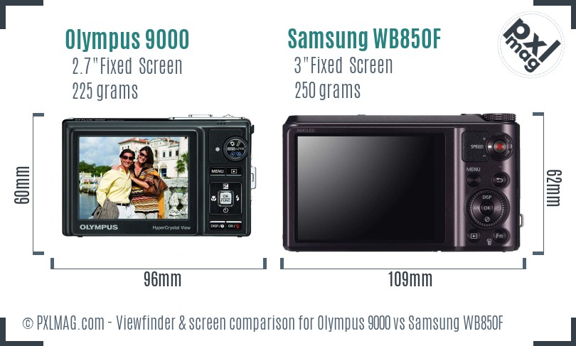 Olympus 9000 vs Samsung WB850F Screen and Viewfinder comparison
