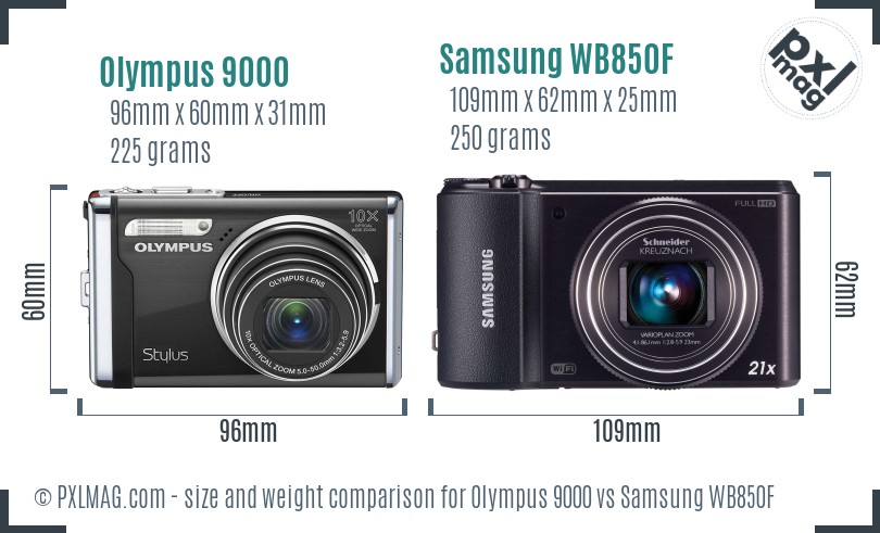 Olympus 9000 vs Samsung WB850F size comparison