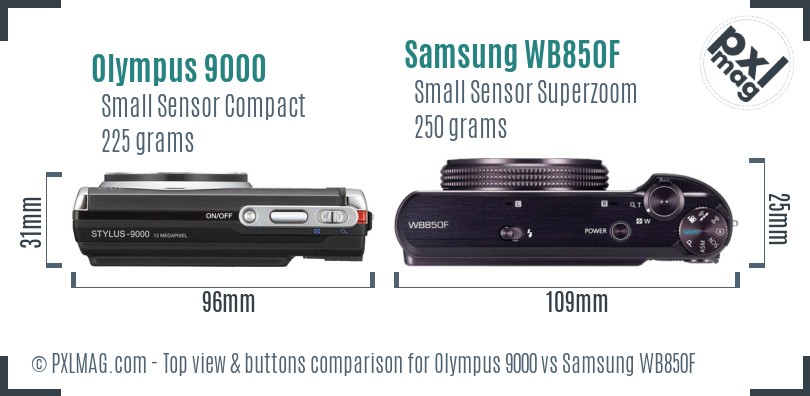 Olympus 9000 vs Samsung WB850F top view buttons comparison