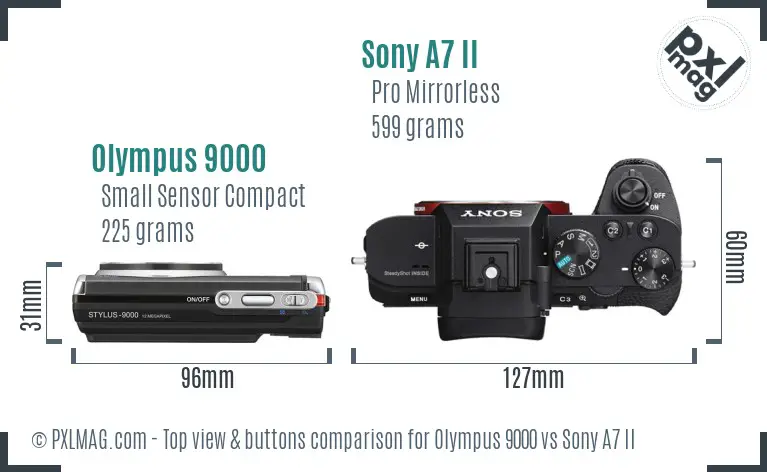 Olympus 9000 vs Sony A7 II top view buttons comparison