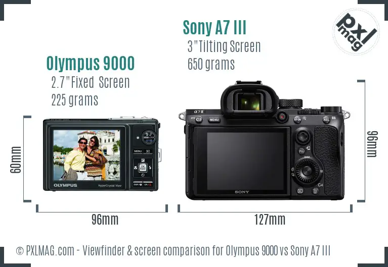 Olympus 9000 vs Sony A7 III Screen and Viewfinder comparison