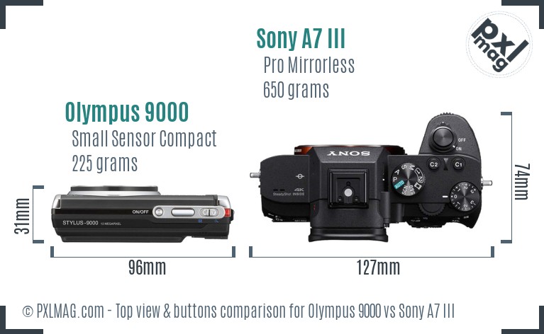 Olympus 9000 vs Sony A7 III top view buttons comparison