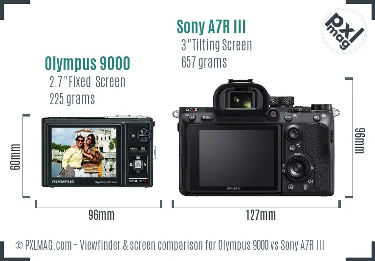 Olympus 9000 vs Sony A7R III Screen and Viewfinder comparison