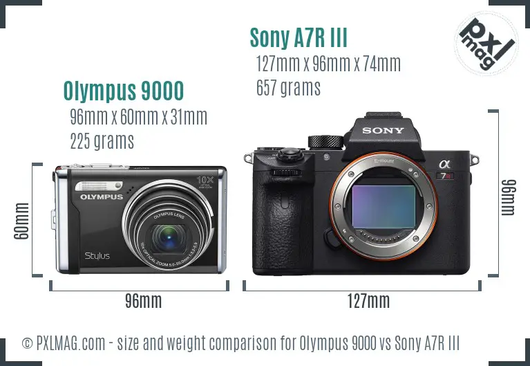 Olympus 9000 vs Sony A7R III size comparison
