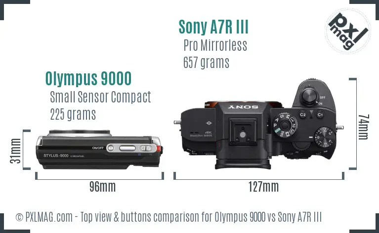 Olympus 9000 vs Sony A7R III top view buttons comparison