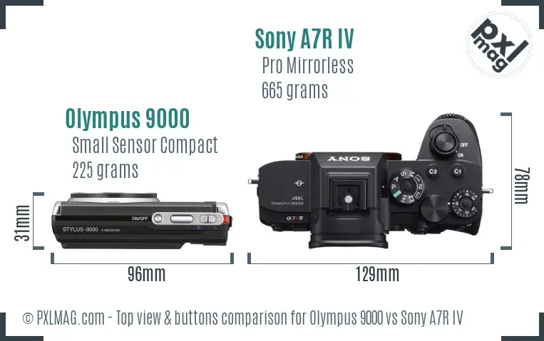 Olympus 9000 vs Sony A7R IV top view buttons comparison