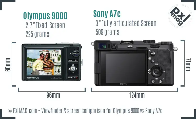 Olympus 9000 vs Sony A7c Screen and Viewfinder comparison