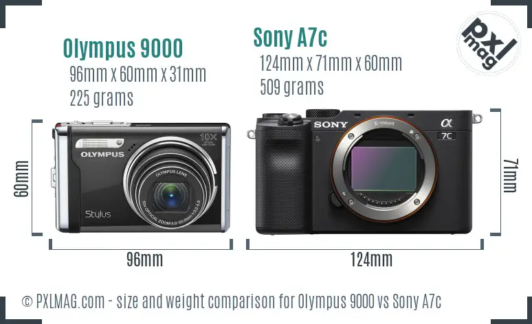 Olympus 9000 vs Sony A7c size comparison