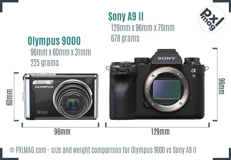 Olympus 9000 vs Sony A9 II size comparison