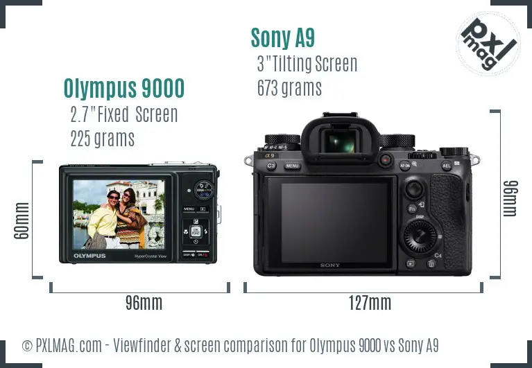 Olympus 9000 vs Sony A9 Screen and Viewfinder comparison