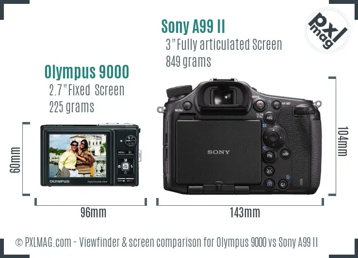 Olympus 9000 vs Sony A99 II Screen and Viewfinder comparison
