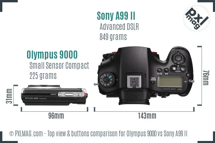 Olympus 9000 vs Sony A99 II top view buttons comparison
