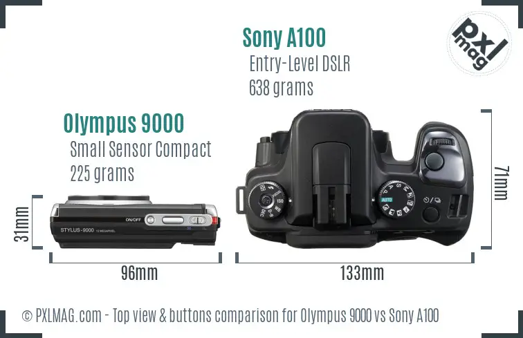 Olympus 9000 vs Sony A100 top view buttons comparison
