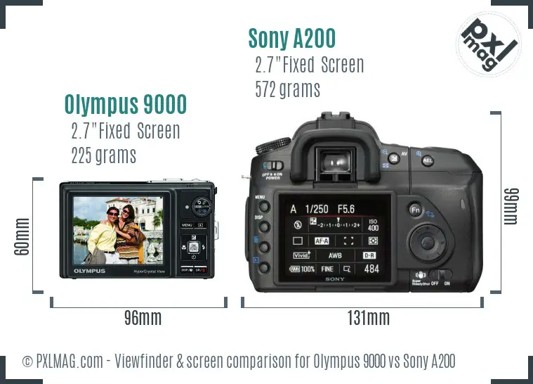 Olympus 9000 vs Sony A200 Screen and Viewfinder comparison