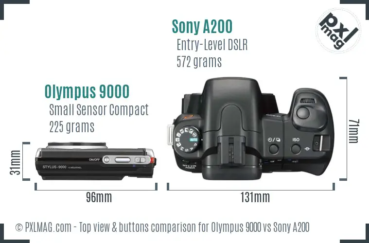 Olympus 9000 vs Sony A200 top view buttons comparison