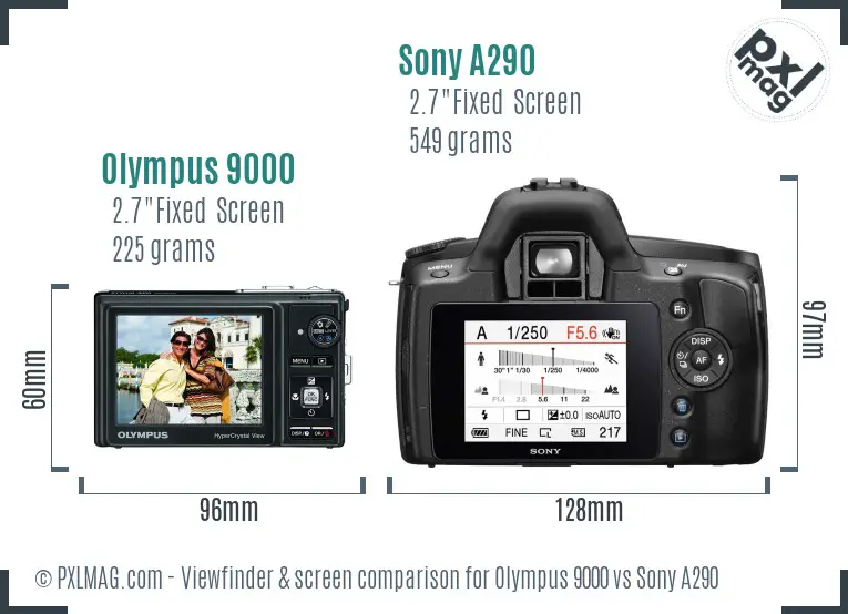 Olympus 9000 vs Sony A290 Screen and Viewfinder comparison