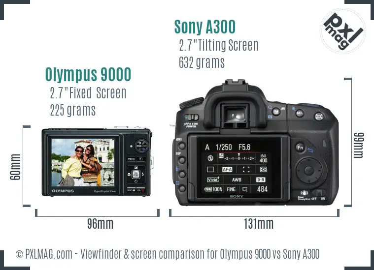 Olympus 9000 vs Sony A300 Screen and Viewfinder comparison