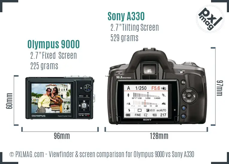 Olympus 9000 vs Sony A330 Screen and Viewfinder comparison