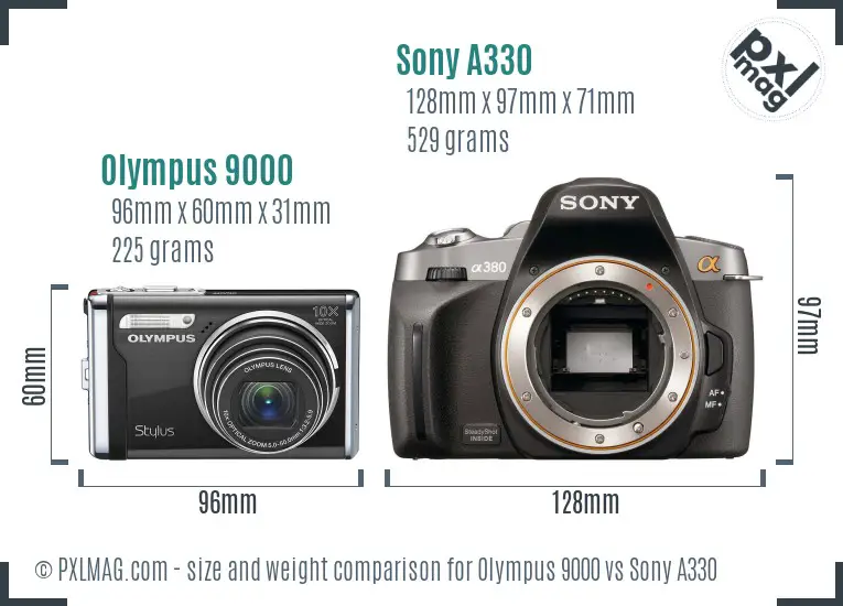 Olympus 9000 vs Sony A330 size comparison