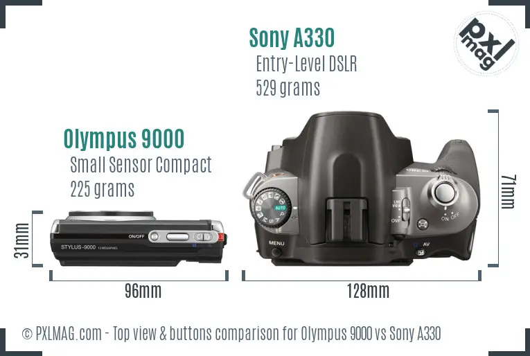 Olympus 9000 vs Sony A330 top view buttons comparison