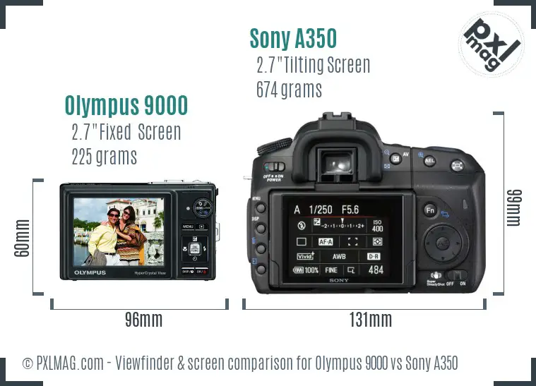 Olympus 9000 vs Sony A350 Screen and Viewfinder comparison