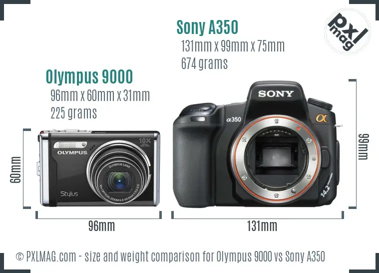 Olympus 9000 vs Sony A350 size comparison