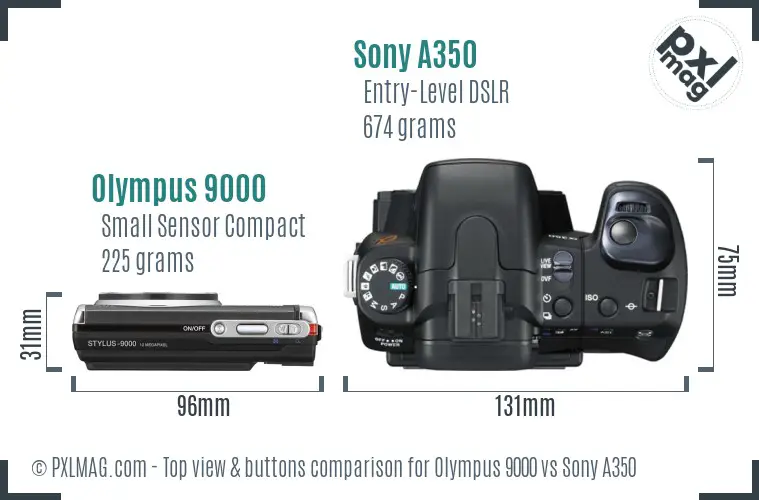 Olympus 9000 vs Sony A350 top view buttons comparison