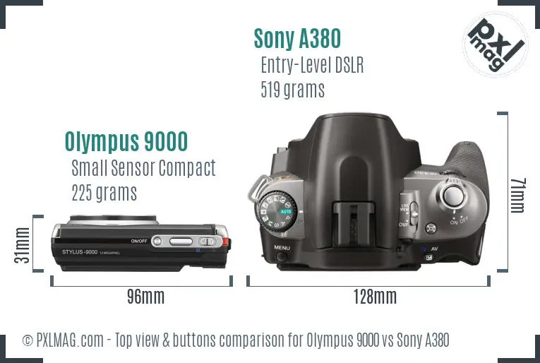 Olympus 9000 vs Sony A380 top view buttons comparison