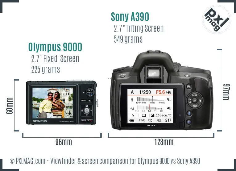 Olympus 9000 vs Sony A390 Screen and Viewfinder comparison