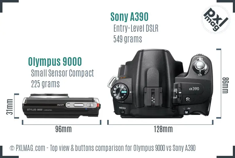 Olympus 9000 vs Sony A390 top view buttons comparison