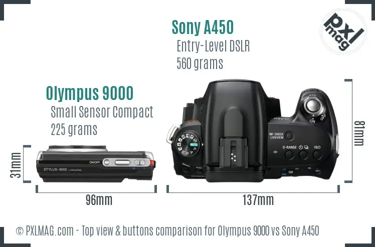 Olympus 9000 vs Sony A450 top view buttons comparison Olympus 9000 vs Sony A450 top view buttons comparison