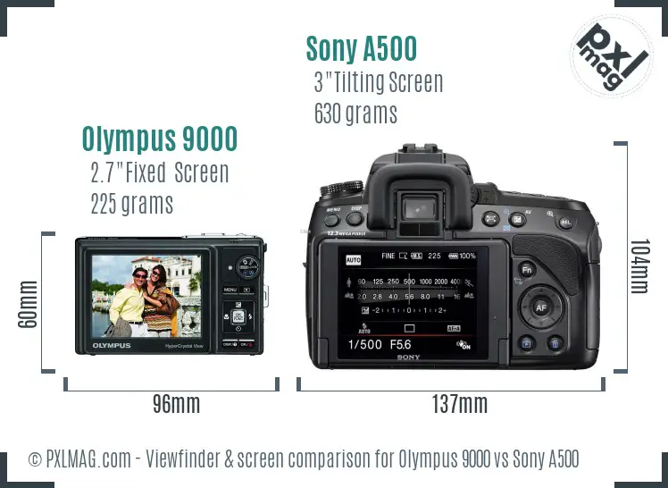 Olympus 9000 vs Sony A500 Screen and Viewfinder comparison