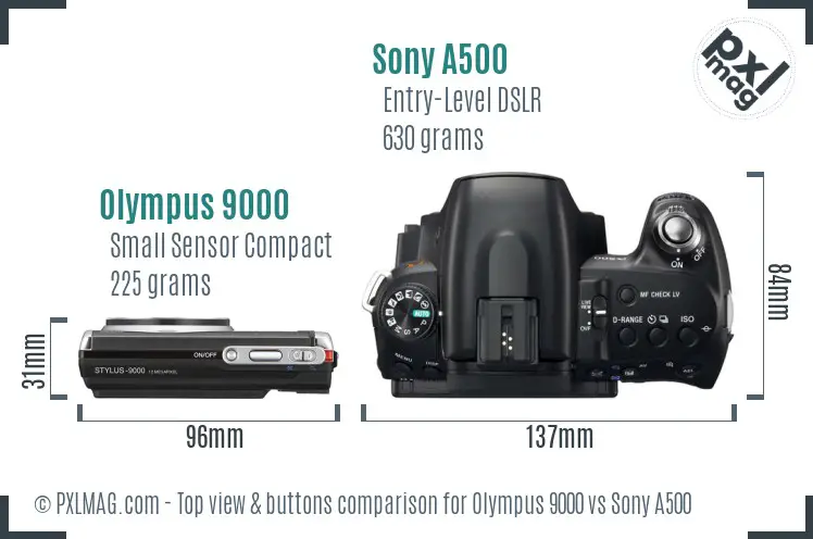 Olympus 9000 vs Sony A500 top view buttons comparison