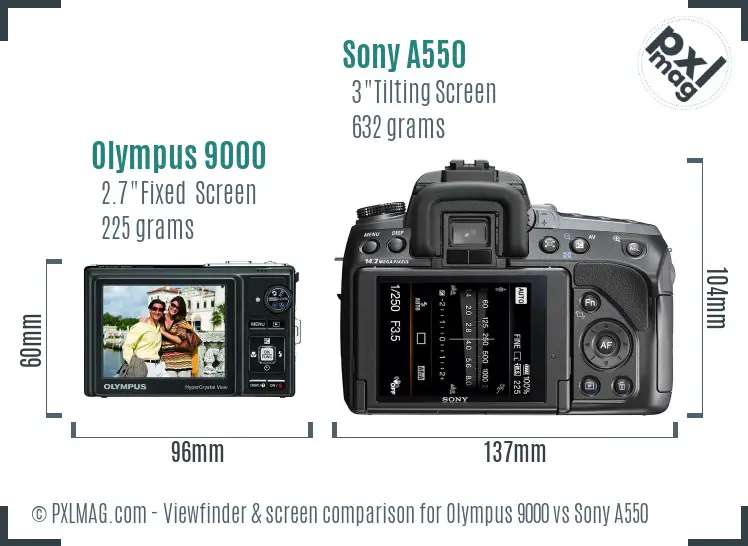 Olympus 9000 vs Sony A550 Screen and Viewfinder comparison