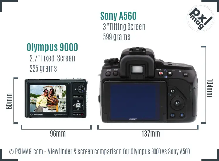 Olympus 9000 vs Sony A560 Screen and Viewfinder comparison