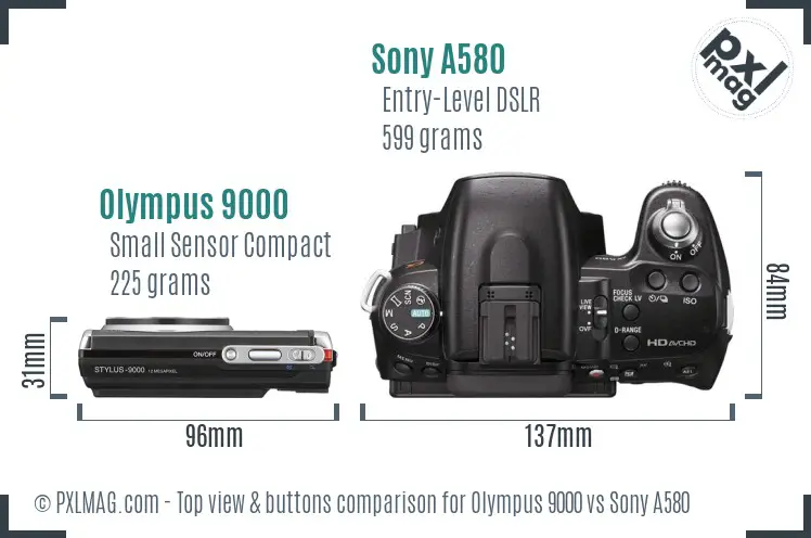Olympus 9000 vs Sony A580 top view buttons comparison