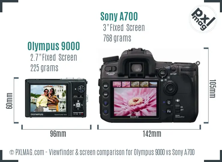Olympus 9000 vs Sony A700 Screen and Viewfinder comparison