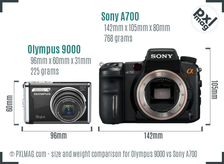 Olympus 9000 vs Sony A700 size comparison