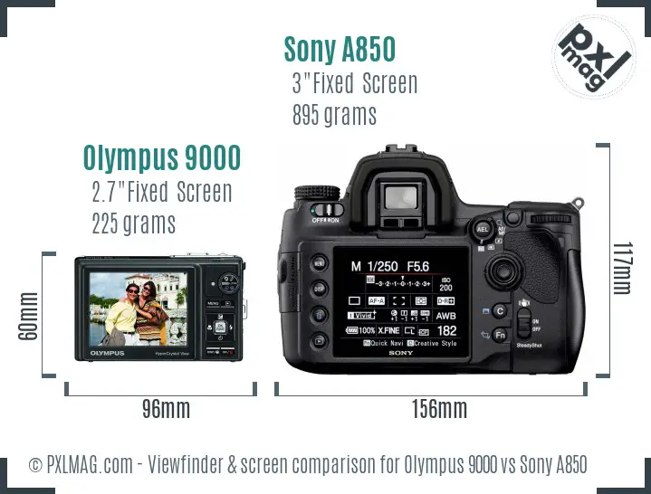 Olympus 9000 vs Sony A850 Screen and Viewfinder comparison