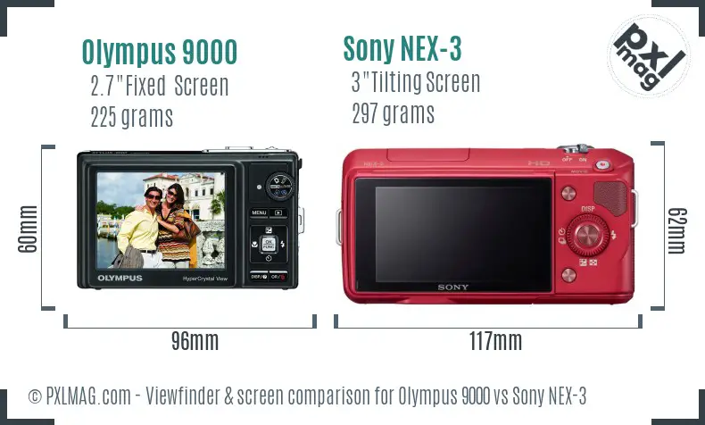 Olympus 9000 vs Sony NEX-3 Screen and Viewfinder comparison