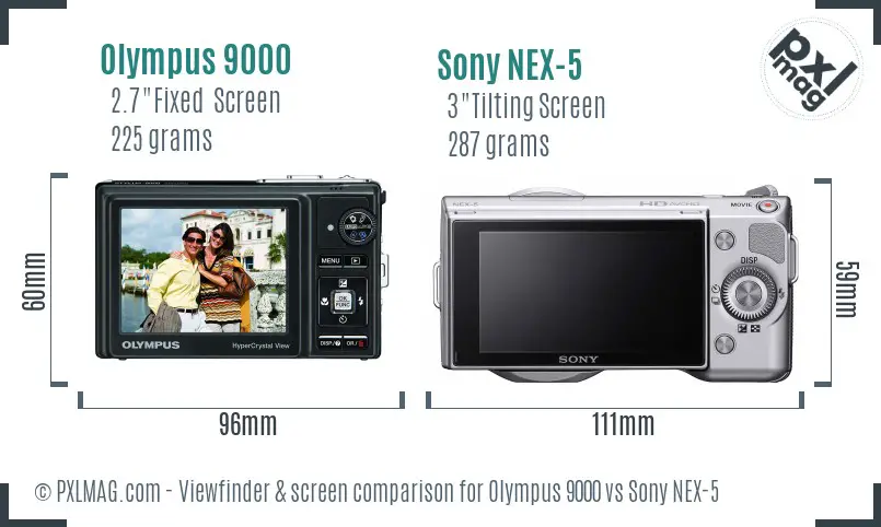 Olympus 9000 vs Sony NEX-5 Screen and Viewfinder comparison Olympus 9000 vs Sony NEX-5 Screen and Viewfinder comparison