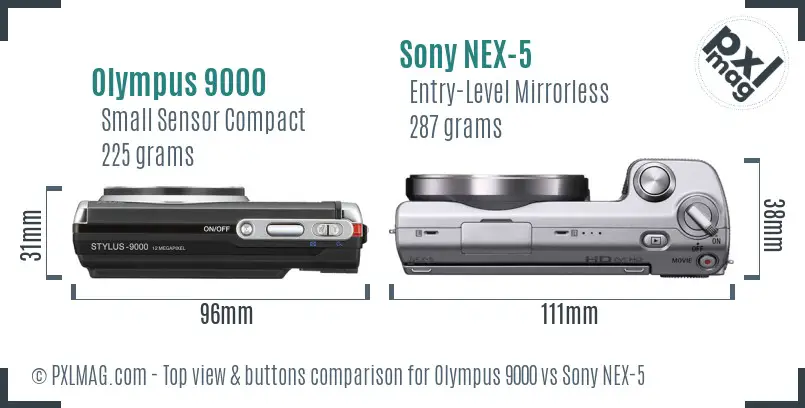 Olympus 9000 vs Sony NEX-5 top view buttons comparison Olympus 9000 vs Sony NEX-5 top view buttons comparison