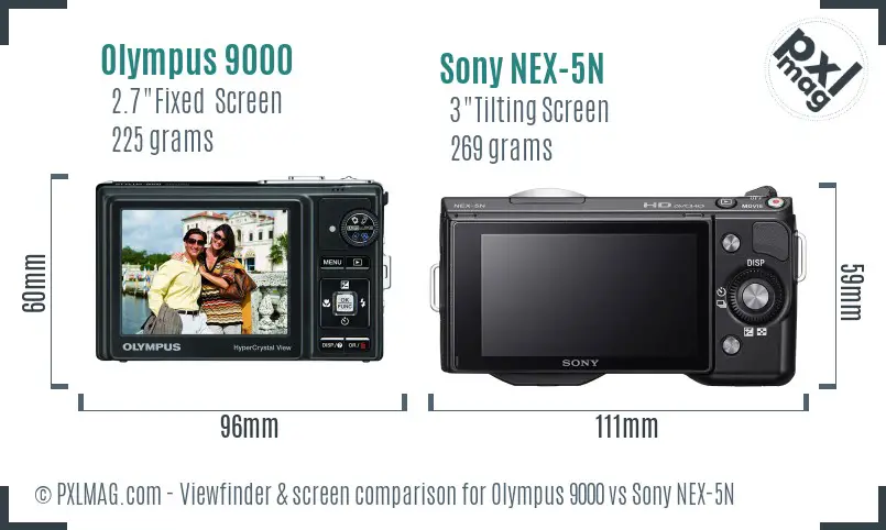 Olympus 9000 vs Sony NEX-5N Screen and Viewfinder comparison